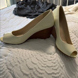 Cole Haan Cream Peep-Toe Wedges 10